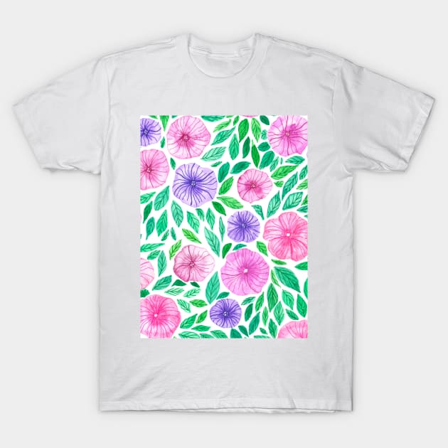 Watercolor petunia garden T-Shirt by katerinamk